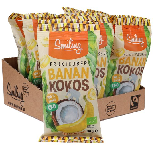 Smiling Eko Fruktkuber Banan/Kokos 12-pack
