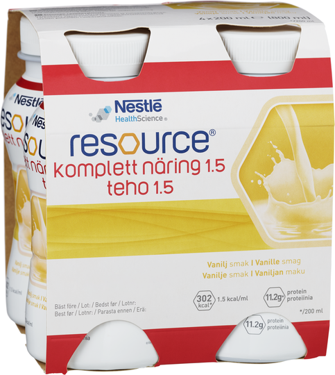 Resource Komplett Näring 1,5 vanilj, drickfärdigt kosttillägg 4 x 200 milliliter