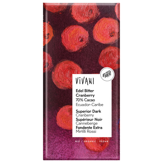 Vivani Ekologisk Mörk Choklad Ecuador 70% med Tranbär, 100 g