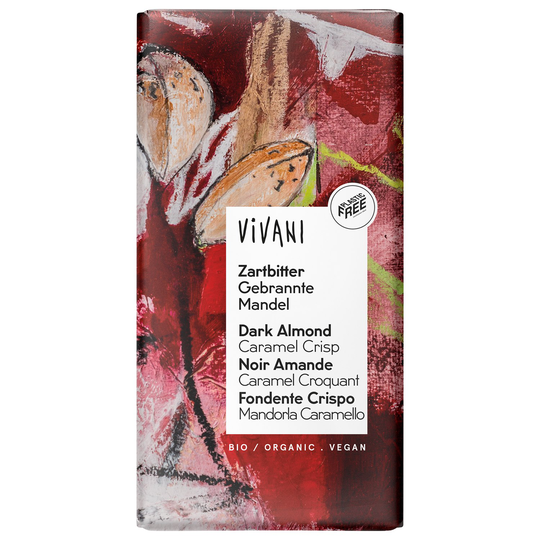 Vivani Ekologisk Mörk Choklad med Bränd Mandel & Karamell, 80 g