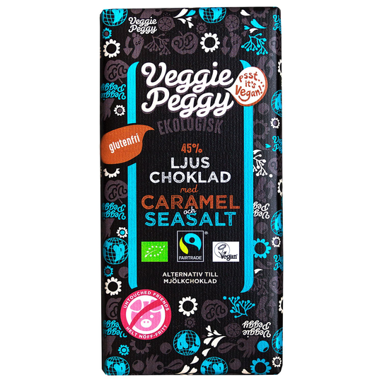 Veggie Peggy Ekologisk Ljus Choklad med Karamell & Havssalt, 85 g
