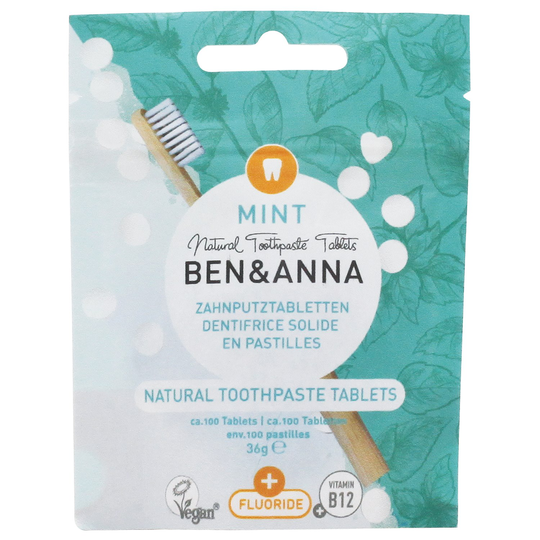 Ben & Anna Natural Toothpaste Tablets with Fluoride - Mint, ca. 100 st