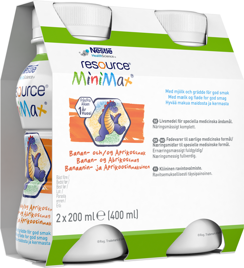 Resource MiniMax, drickfärdigt kosttillägg, banan/aprikos 2 x 200 milliliter