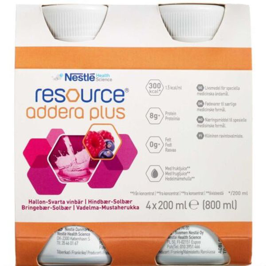 Resource Addera Plus Hallon-Svarta vinbär 4 x 200 ml