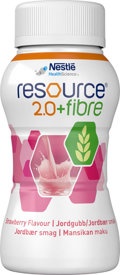 Resource 2,0 + fibre, drickfärdigt, komplett kosttillägg, jordgubb 4 x 200 milliliter