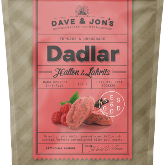 Dave & Jon´s Dadlar Hallon/Lakrits 125 g