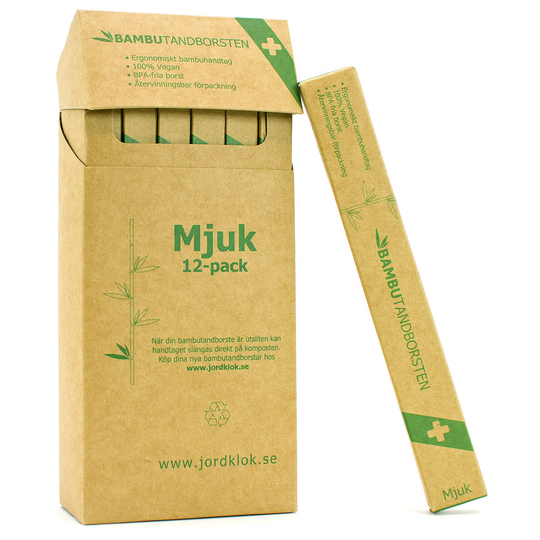 Bambutandborsten Ergonomisk Tandborste i bambu - Mjuk, 12-pack