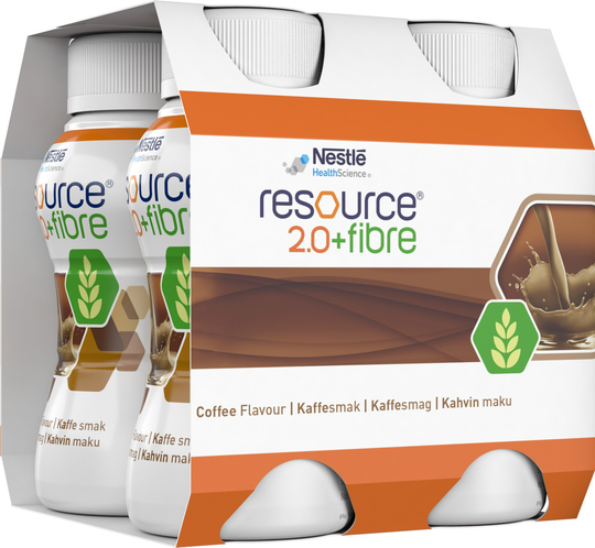 Resource 2,0 + fibre, drickfärdigt, komplett kosttillägg, kaffe 4 x 200 milliliter
