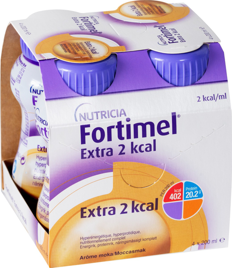 Fortimel Extra 2 kcal, komplett kosttillägg, choklad-karamell 4 x 200 milliliter