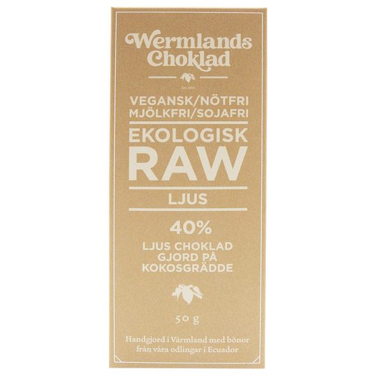 WermlandsChoklad Ekologisk Rawchoklad Ljus med Kokosgrädde 40%, 50 g