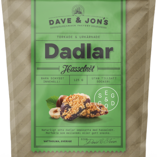 Dave & Jon´s Dadlar Hasselnöt 125 g