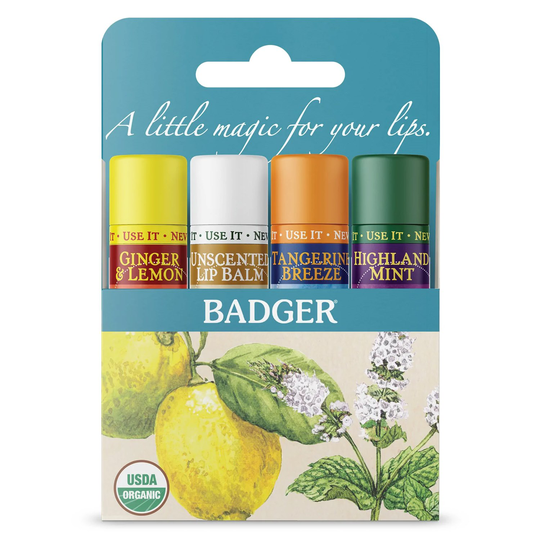 Badger Ekologiska Läppbalsam Classic Blue, 4-pack